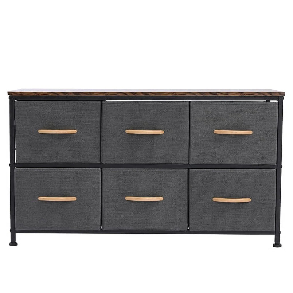 Gray 6 Drawer Fabric Dresser with Wooden Tabletop G92493