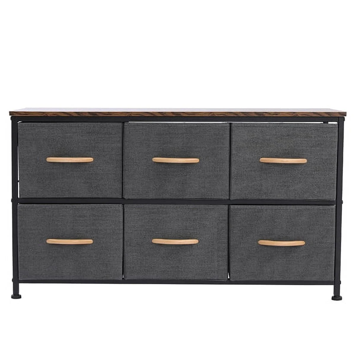 Gray 6 Drawer Fabric Dresser with Wooden Tabletop G92493