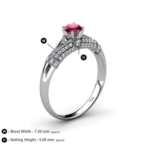 14K White Gold Round Rhodolite Garnet Diamond Engagement Ring R715599