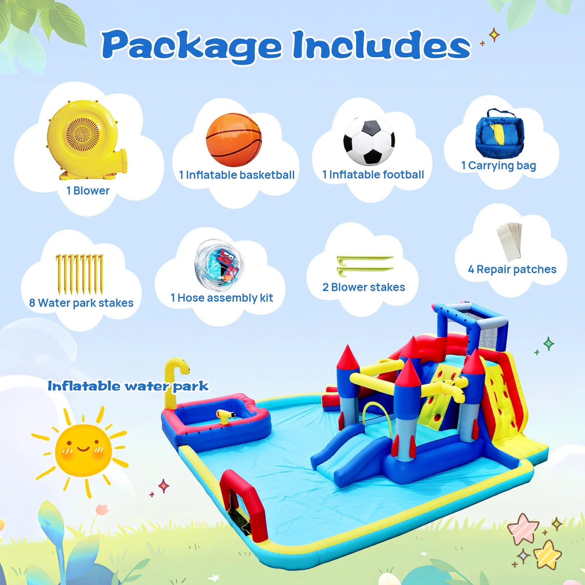 Inflatable Water Park with Splash Pool and Blower M414178
