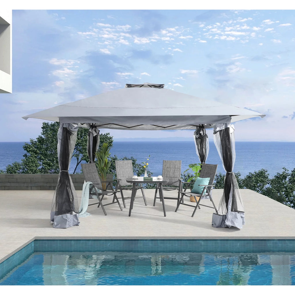 13'x13' Pop Up Gazebo with Netting Walls and Vented Roof Canopy, Beige Y344553