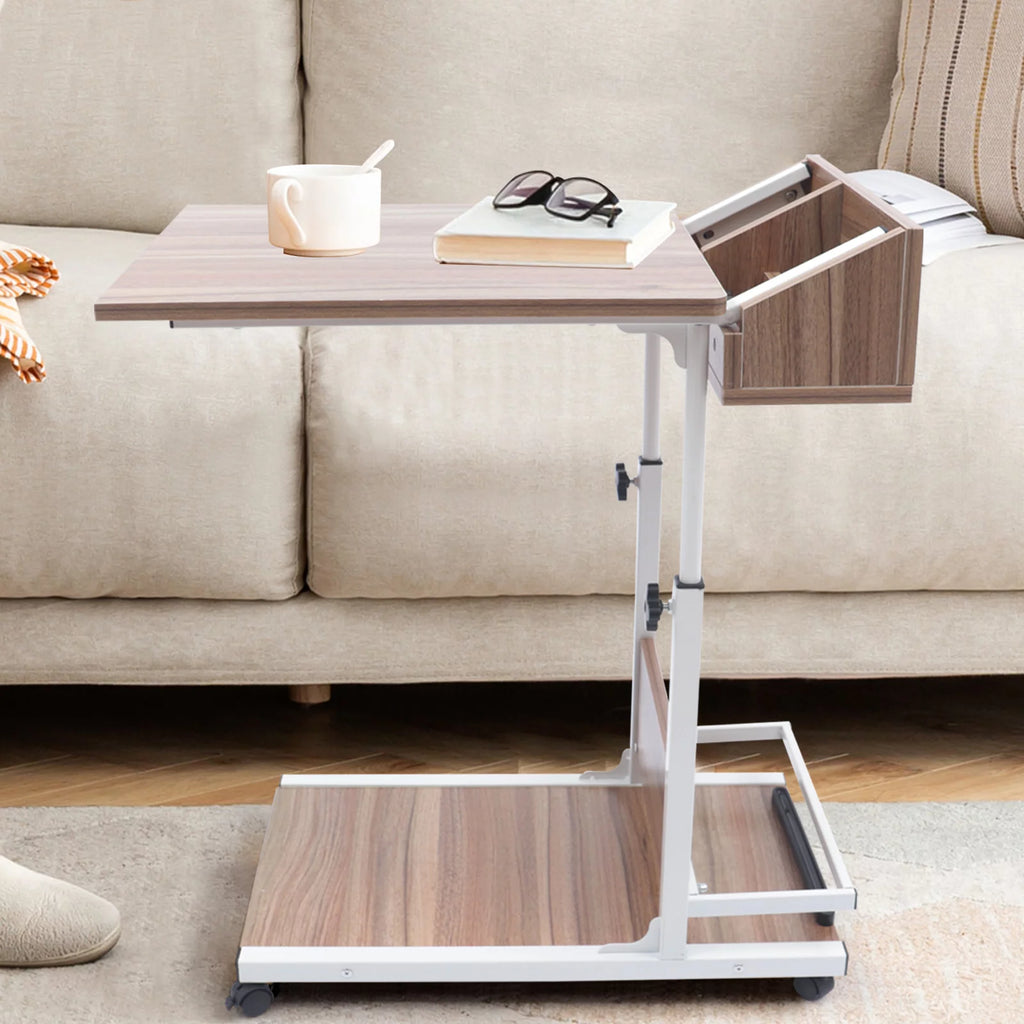 Adjustable C Shaped Mobile Side Table with Lockable Wheels H7888