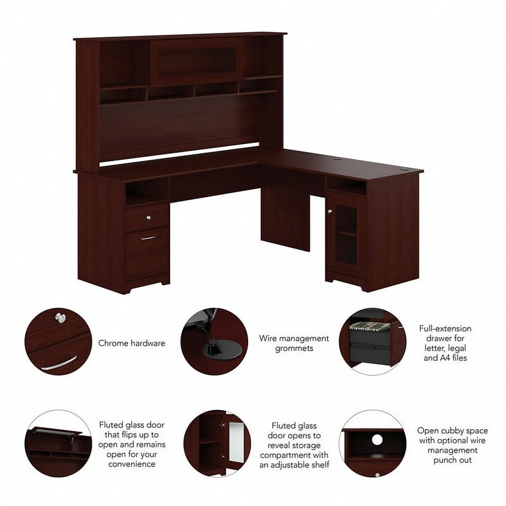 72W L Desk with Hutch in Harvest Cherry Engineered Wood N5504