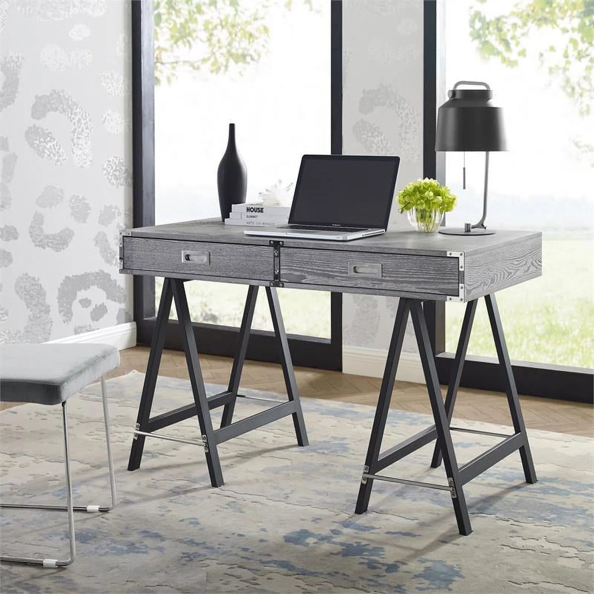 Gray 2-Drawer Wood Writing Desk C915984