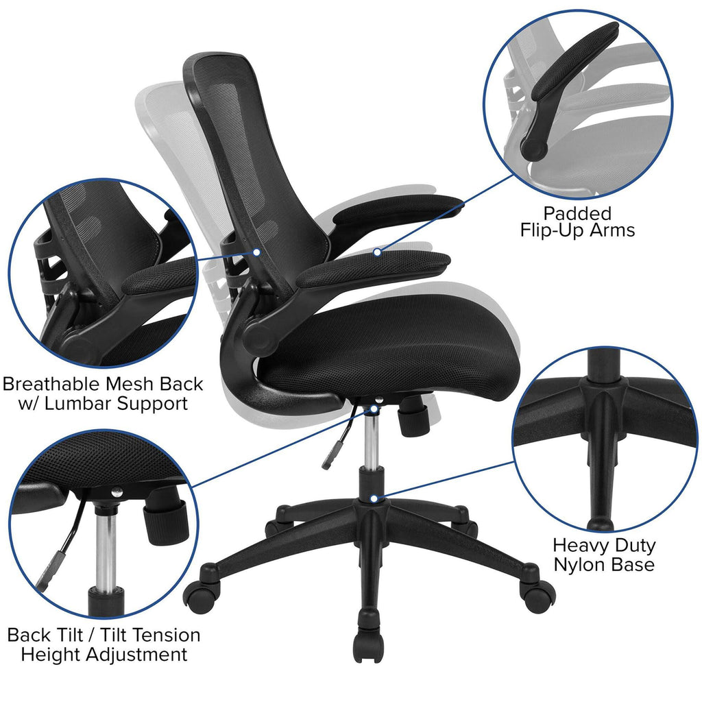 Mahogany Electric Height Adjustable Stand Up Desk with Black Mesh Swivel Ergonomic Task Office Chair S109259