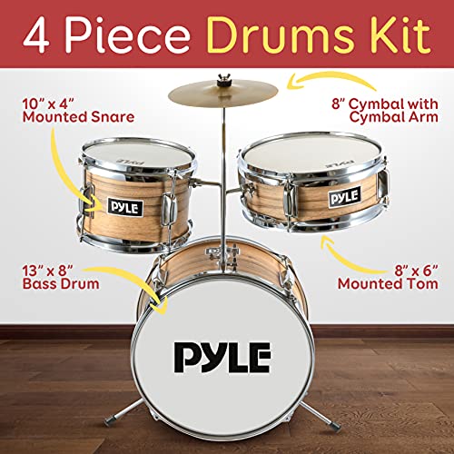 3-Piece Kids Junior Metallic Striped Yellow Drum Set with Throne, Cymbal, Pedal, Bass Drum, Tom and Drumsticks U952304