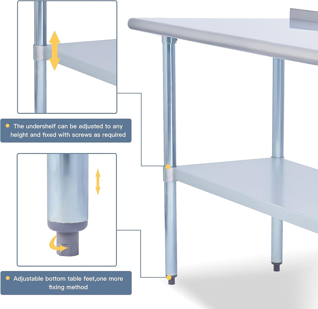 Stainless Steel 24 x 18 Inches Worktable with Backsplash S9016