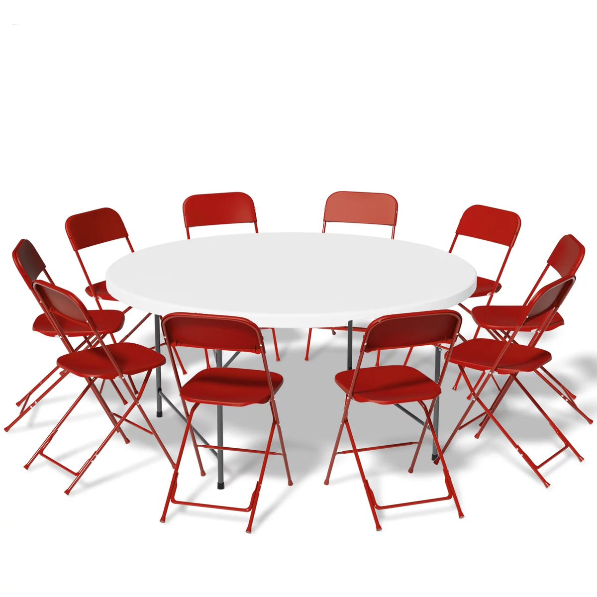 11 Pieces 4.5 Ft White Foldable Plastic Table and 10 Red Chair Set V54241