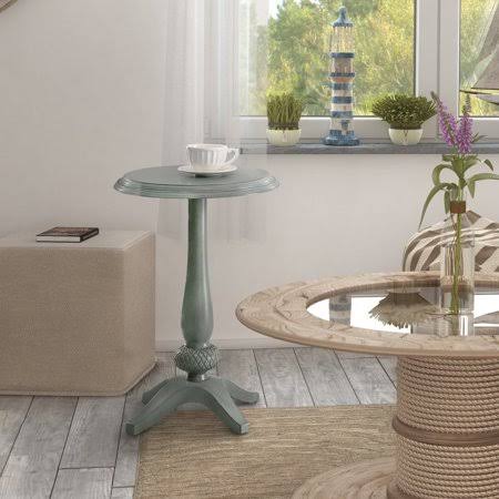 Blue Solid Wood Round Side Table O375778