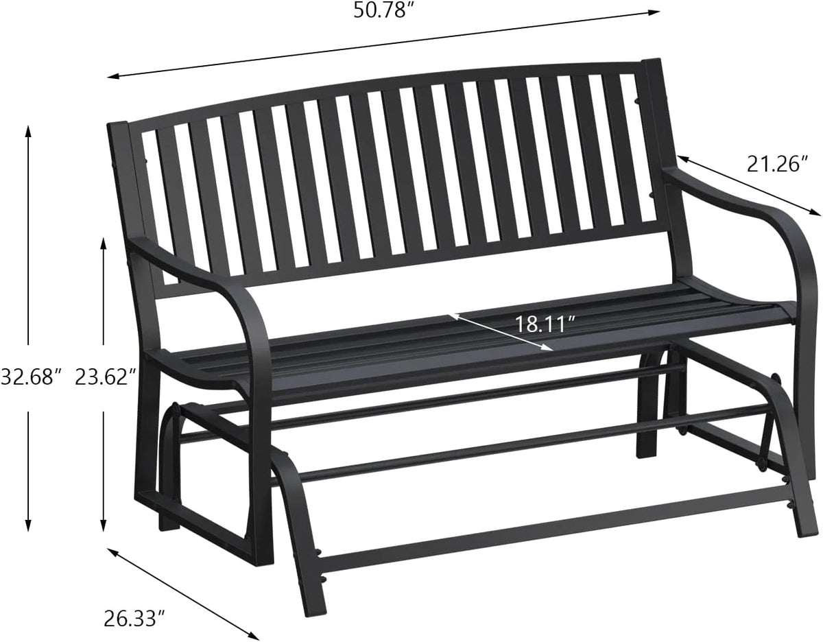 Black Metal Outdoor Glider Bench A341