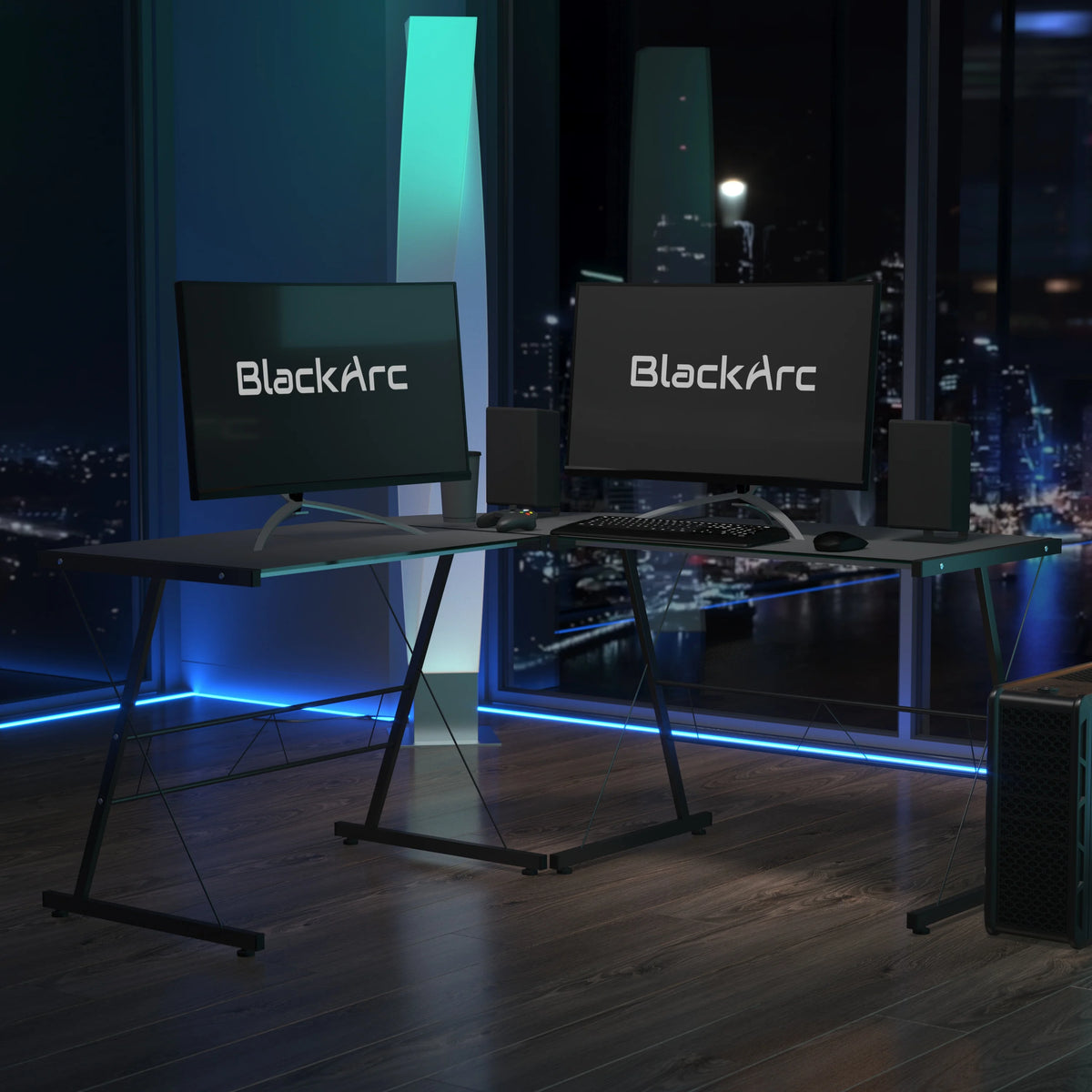 L-Shaped Gaming Desk with Black Tempered Glass Top F626953