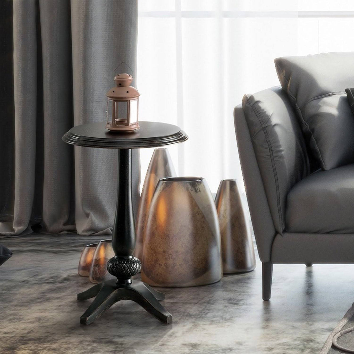 Blue Solid Wood Round Side Table O375778