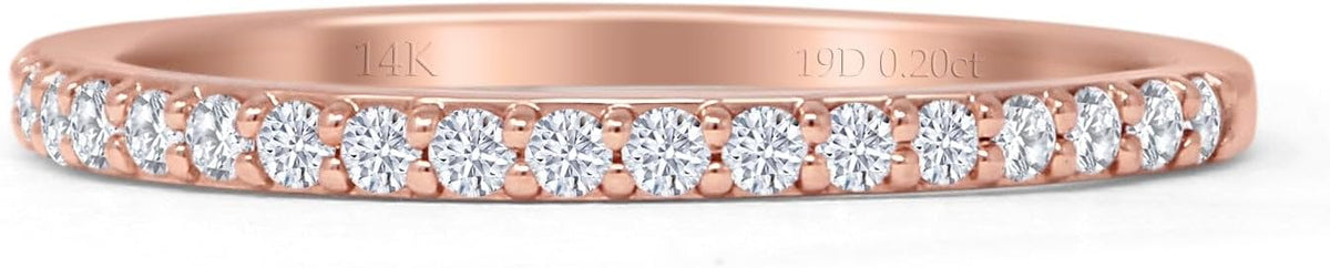 14K Rose Gold Half Eternity Band 0.12ct Natural Diamond Aquamarine W150
