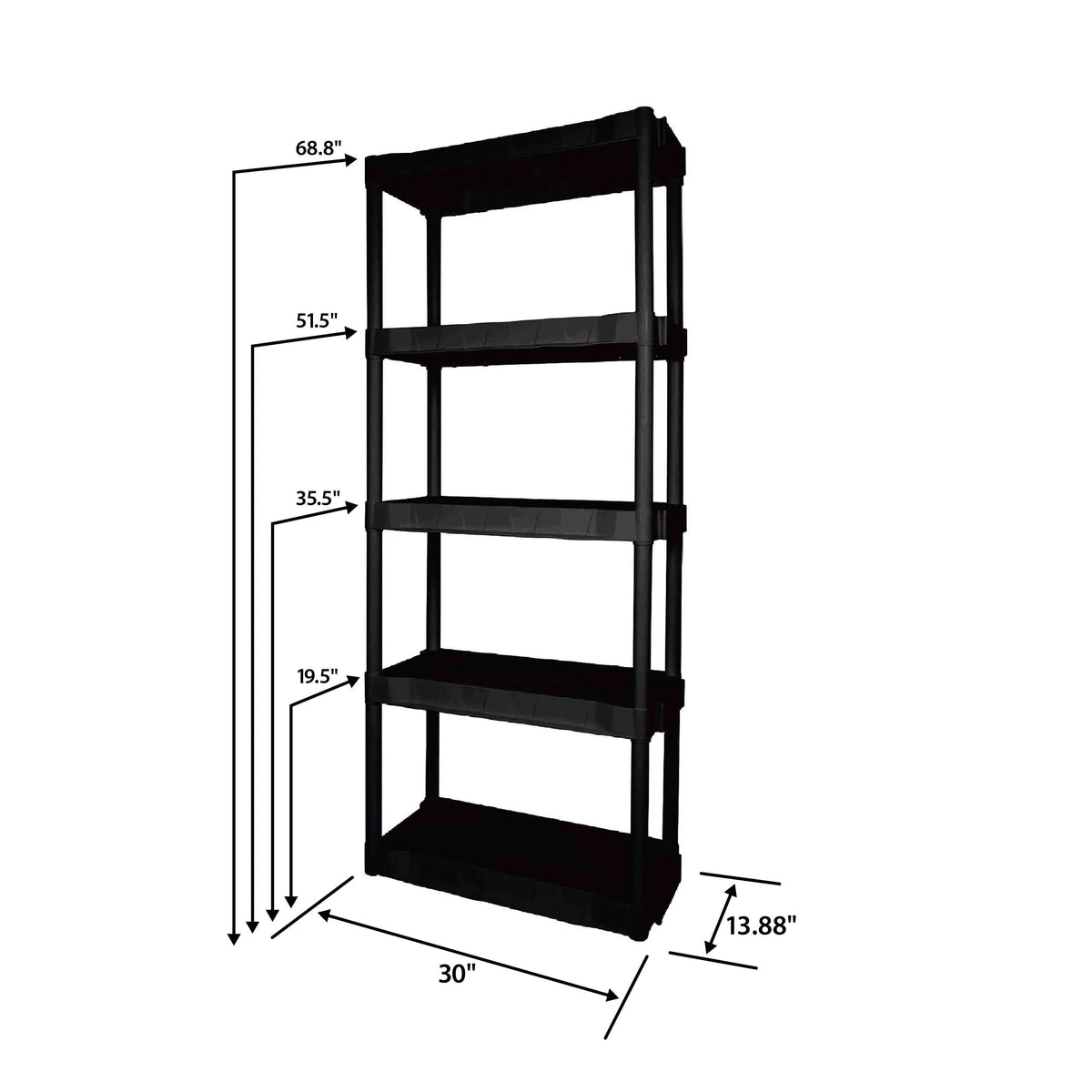 Black 5-Tier Plastic 68 H x 30 W x 13.8D 350lb Capacity O401
