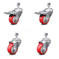 Set of 4 Swivel Caster with Red Wheels and 12mm Stems U864