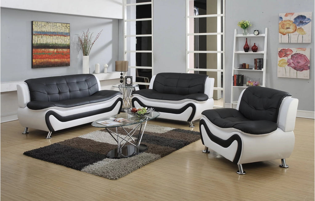 3 pc Black and White Faux Leather Sofa Set X286829