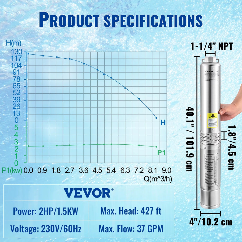 2HP 230V Stainless Steel Deep Well Submersible Pump A573390