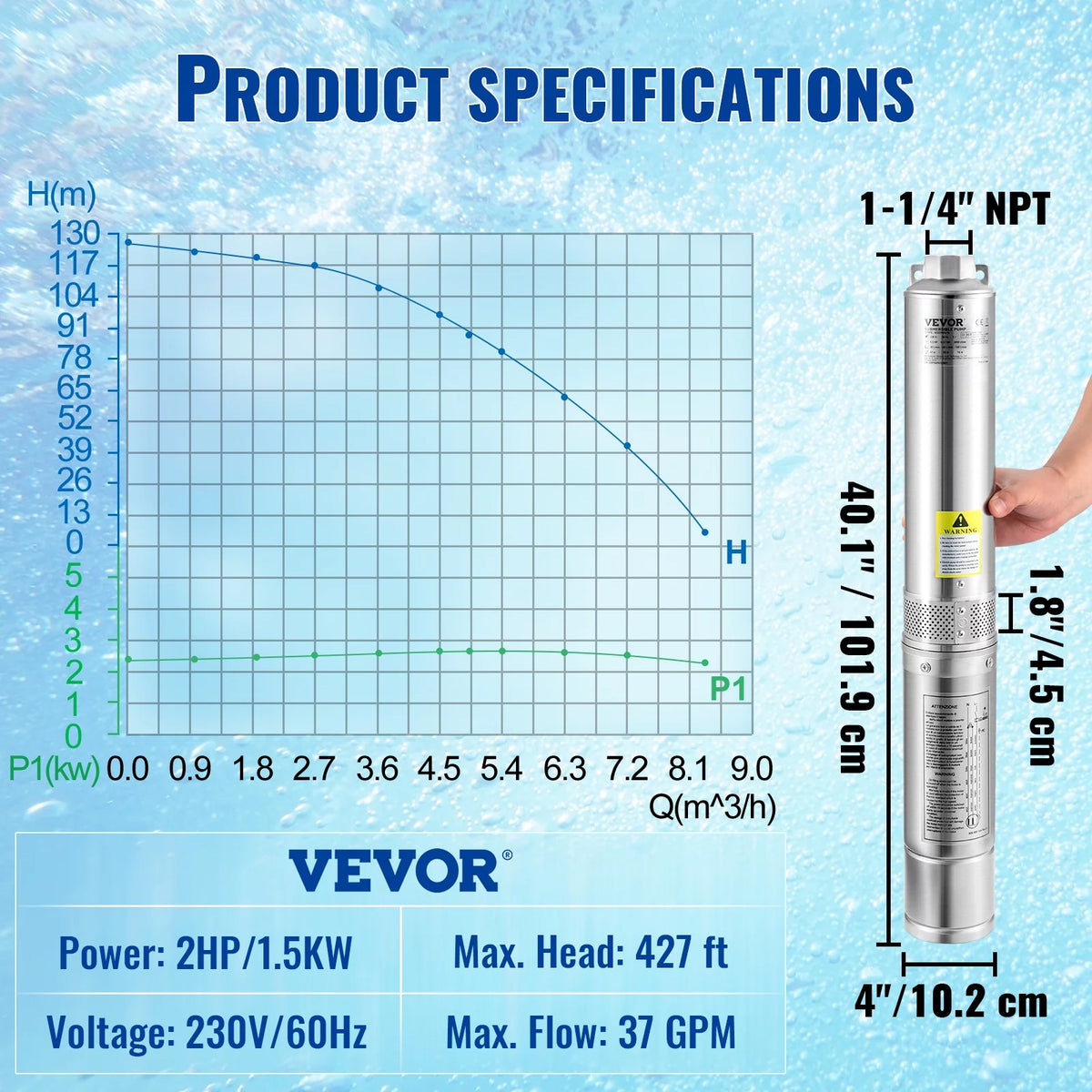 2HP 230V Stainless Steel Deep Well Submersible Pump A573390