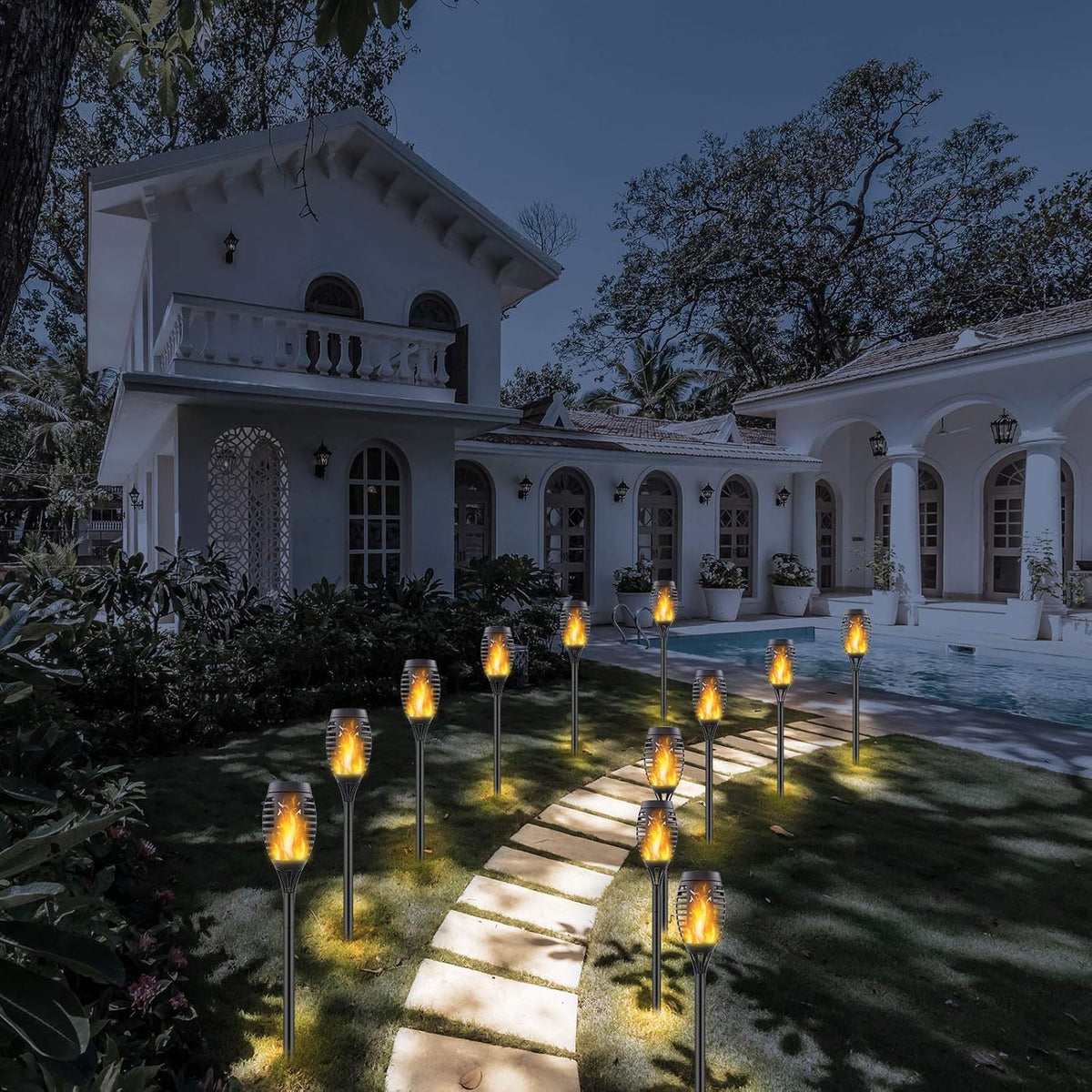 16 Pack Solar Torch Lights with Flickering Flames, Waterproof T669