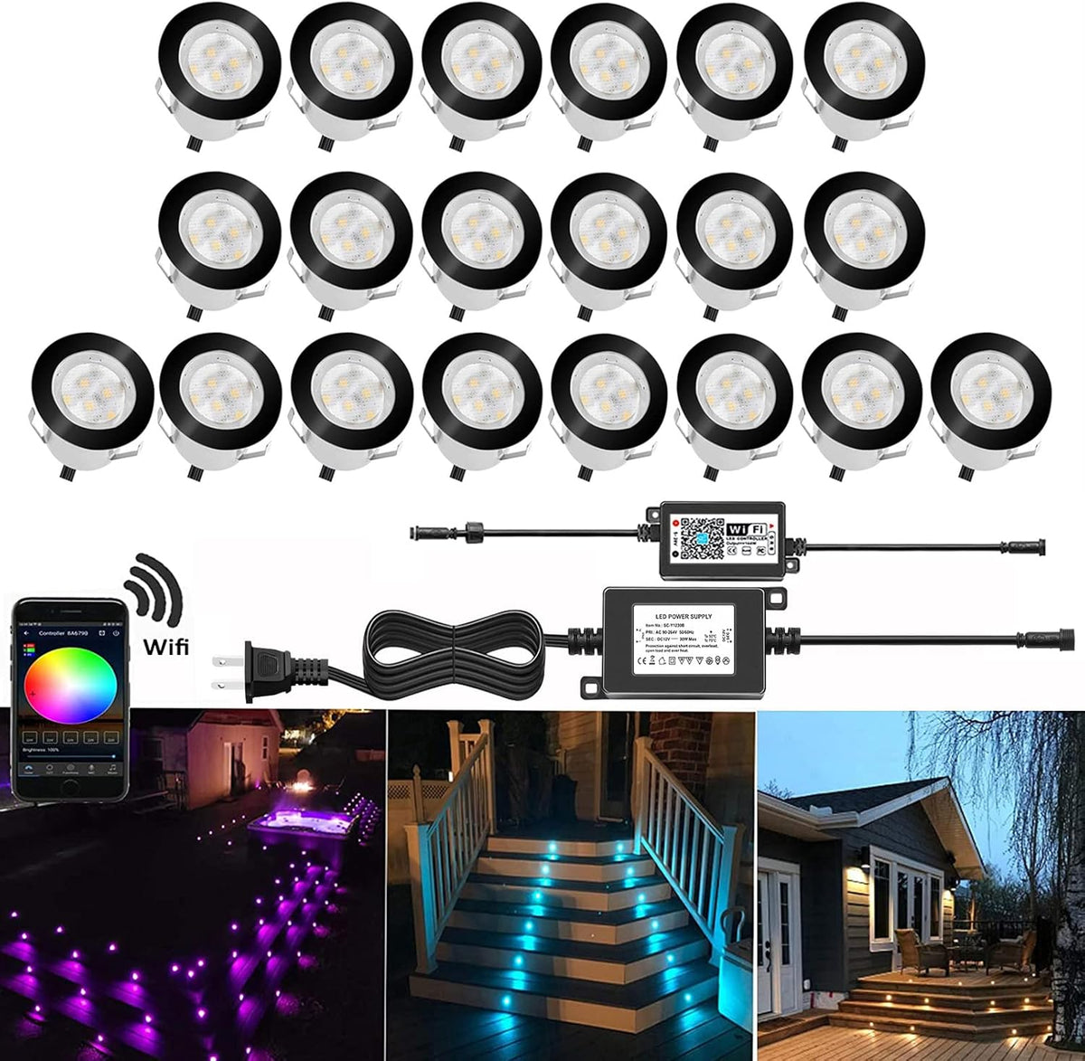 Low Voltage LED Deck Lighting Kit Stainless Steel RGB Waterproof Outdoor In-ground Lights Silver Border (30pack) B241