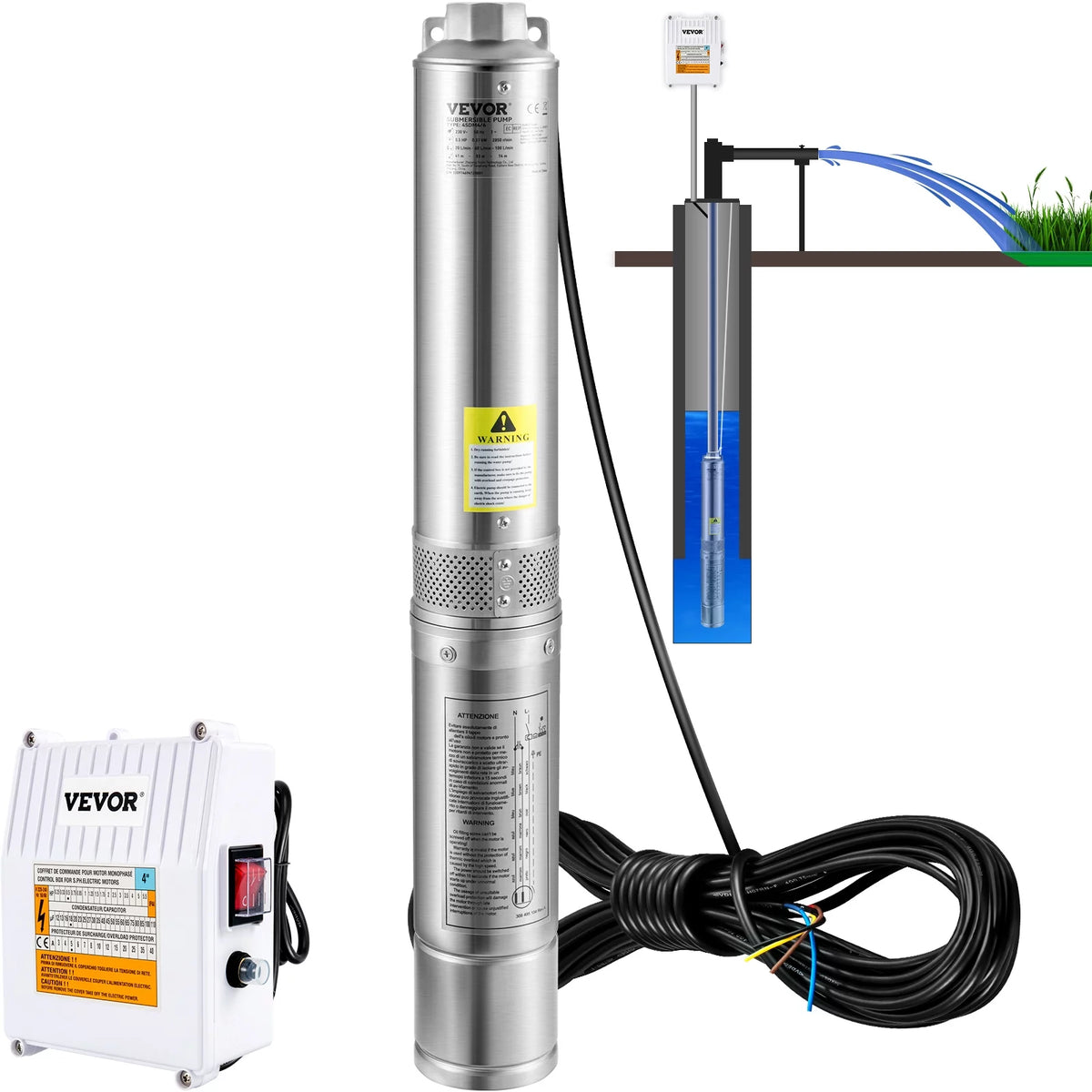 2HP 230V Stainless Steel Deep Well Submersible Pump A573390