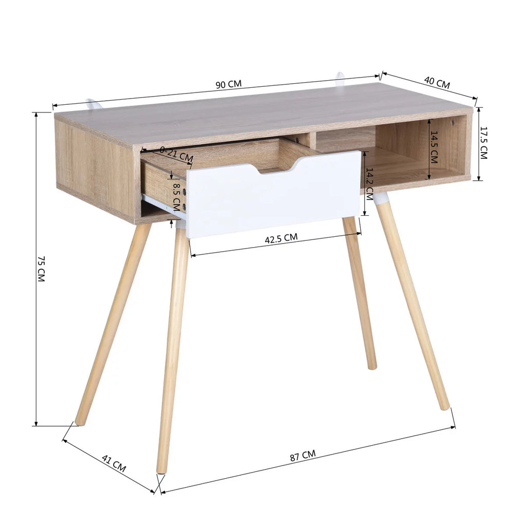 35.4" Oak Computer Desk With Drawer F456239