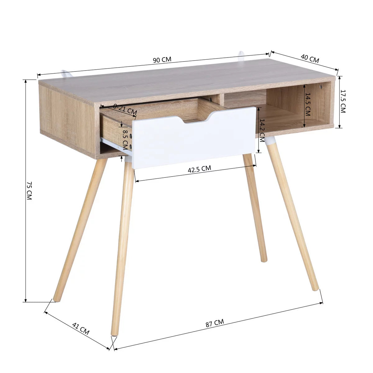 35.4" Oak Computer Desk With Drawer F456239