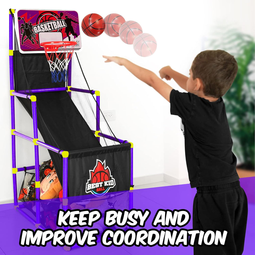 Purple Pack of 2 Indoor Arcade Basketball Hoop with 2 Basketballs and Air Pump E212065
