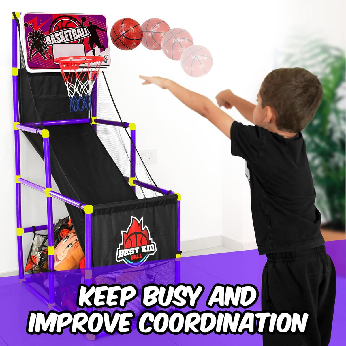 Purple Pack of 2 Indoor Arcade Basketball Hoop with 2 Basketballs and Air Pump E212065