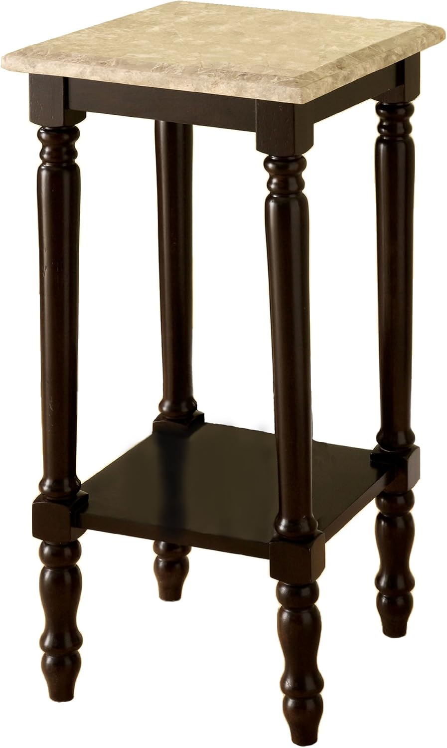 Round Stand with Genuine Marble Top, Dark Cherry Finish T22298