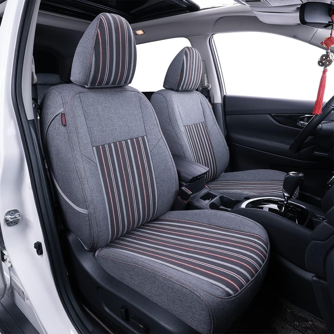 Black/Red/White Stripes Full Set Seat Covers L174179