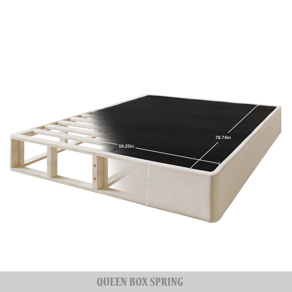 Wood Box Spring Mattress Foundation 8" Queen Beige R13840