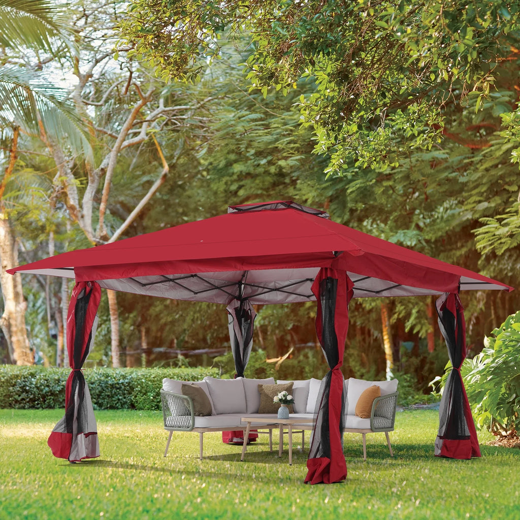 13'x13' Pop Up Gazebo with Netting Walls and Vented Roof Canopy, Beige Y344553