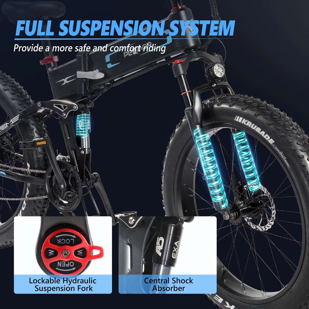 750W 48V 12AH Removable Battery 26" Fat Tire Folding Electric Bike D11534