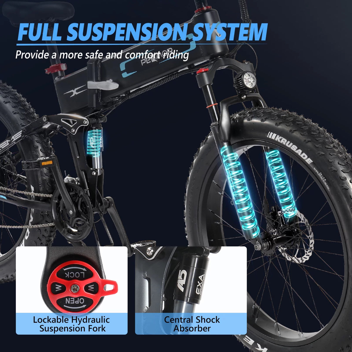 750W 48V 12AH Removable Battery 26" Fat Tire Folding Electric Bike D11534