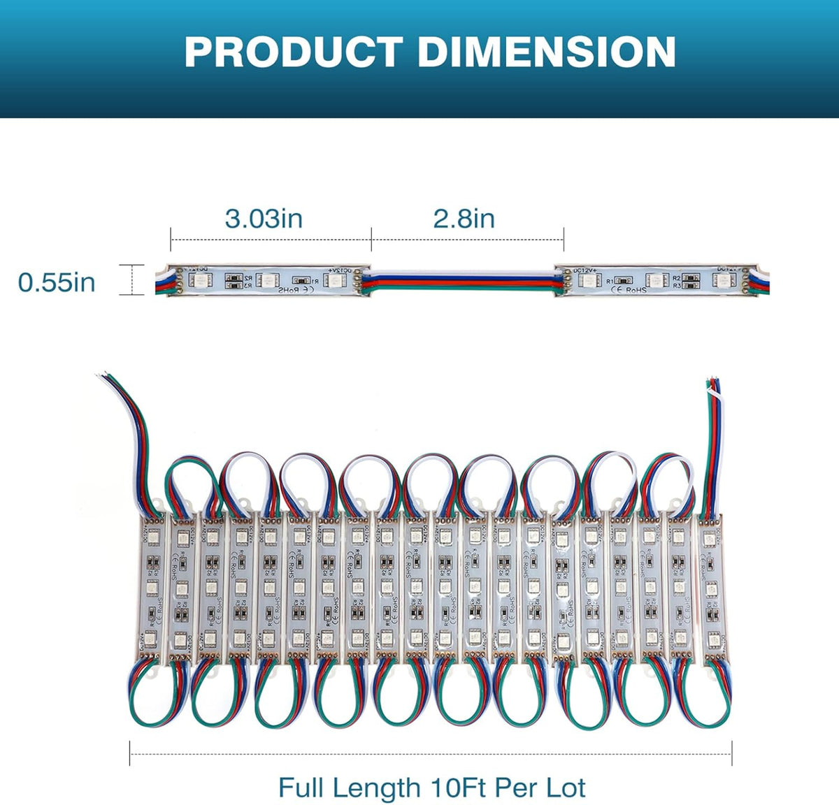 2 Packs 100ft 400 Pieces 3 LED SMD5050 Waterproof Window Strip Light C116982
