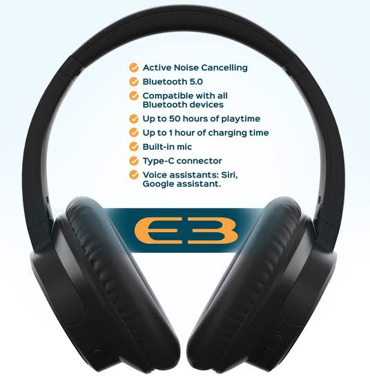 Black Over-Ear Bluetooth Headphones Active Noise Cancelling W403