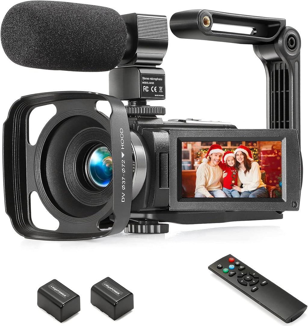 Camcorder 1080P Video Camera 36MP 3.0 Inch IPS Touch Screen IR Night Vision 16X Digital Zoom with External Microphone Handheld Stabilizer Remote Control V826580