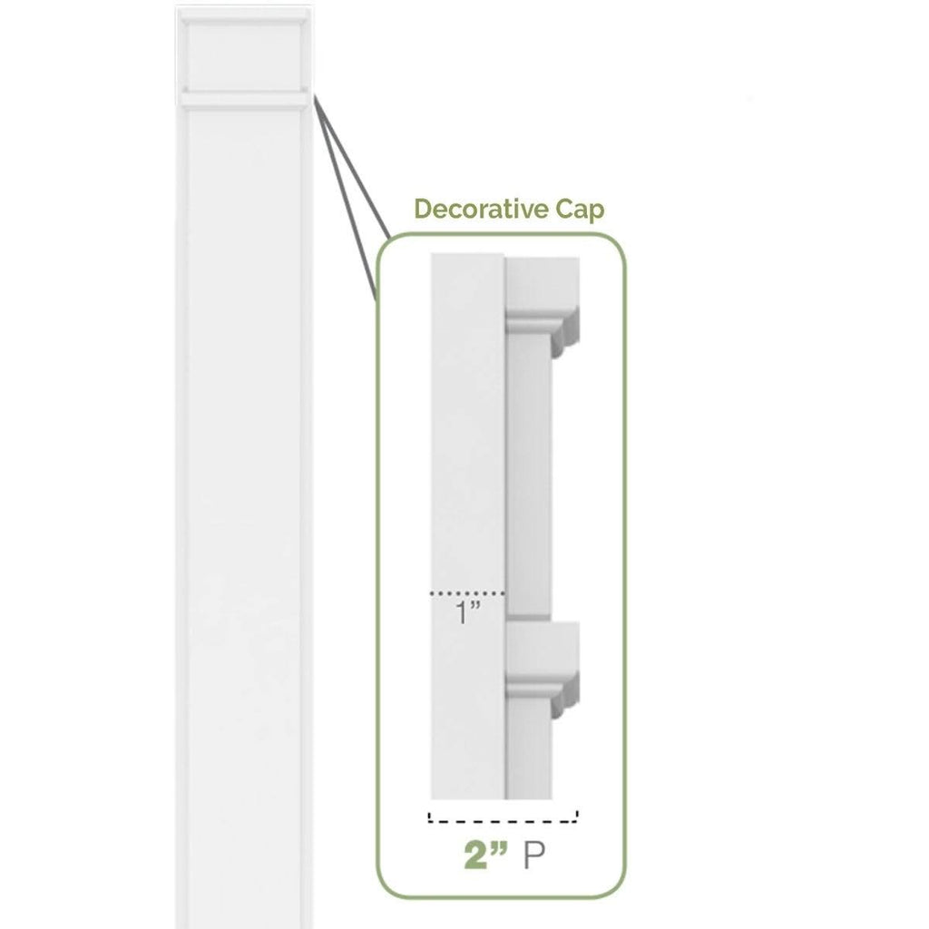 7x22W x 102x22H x 2x22P Two Equal Flat Panel PVC Pilaster with Decorative Capital & Base (Pair) F779