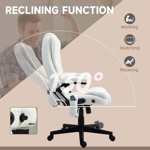 White Velvet High Back Reclining Office Chair with Remote U50776