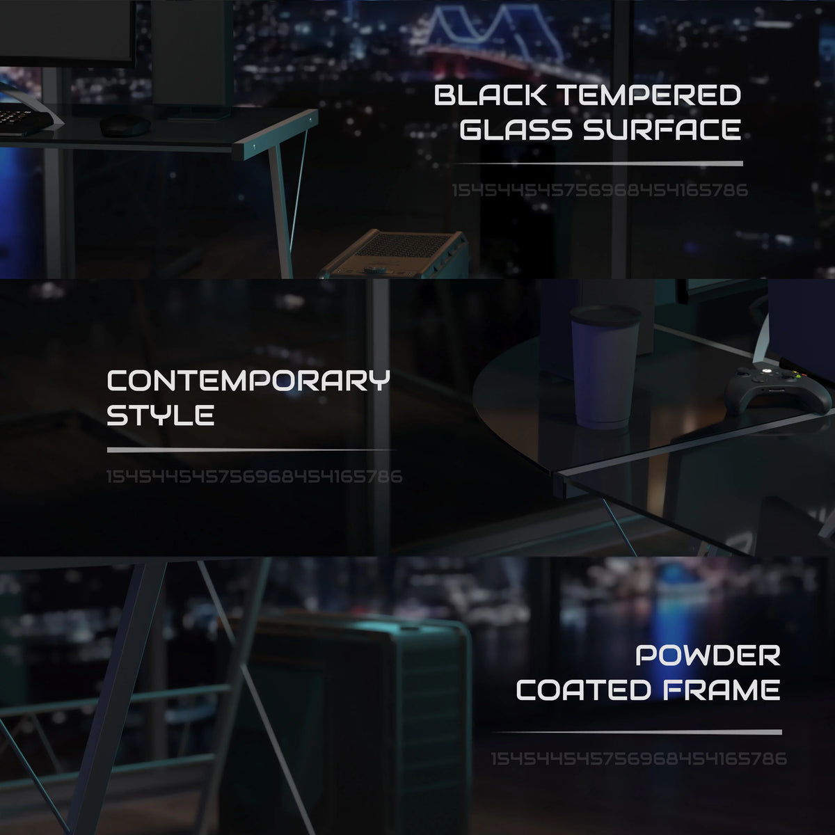 L-Shaped Gaming Desk with Black Tempered Glass Top F626953