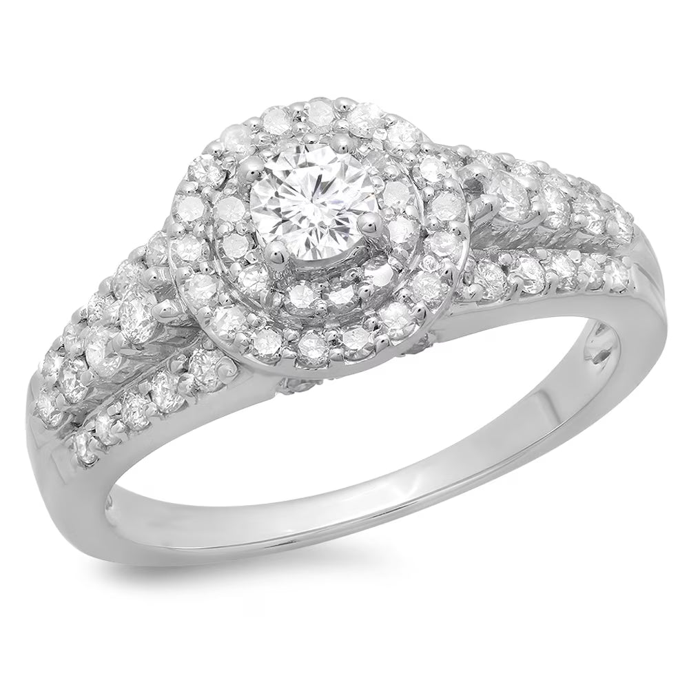 10K White Gold Diamond Halo Engagement Ring K4883