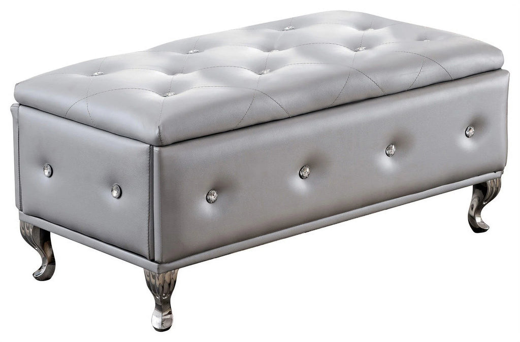 Silver Faux Leather Storage Ottoman Bench D548