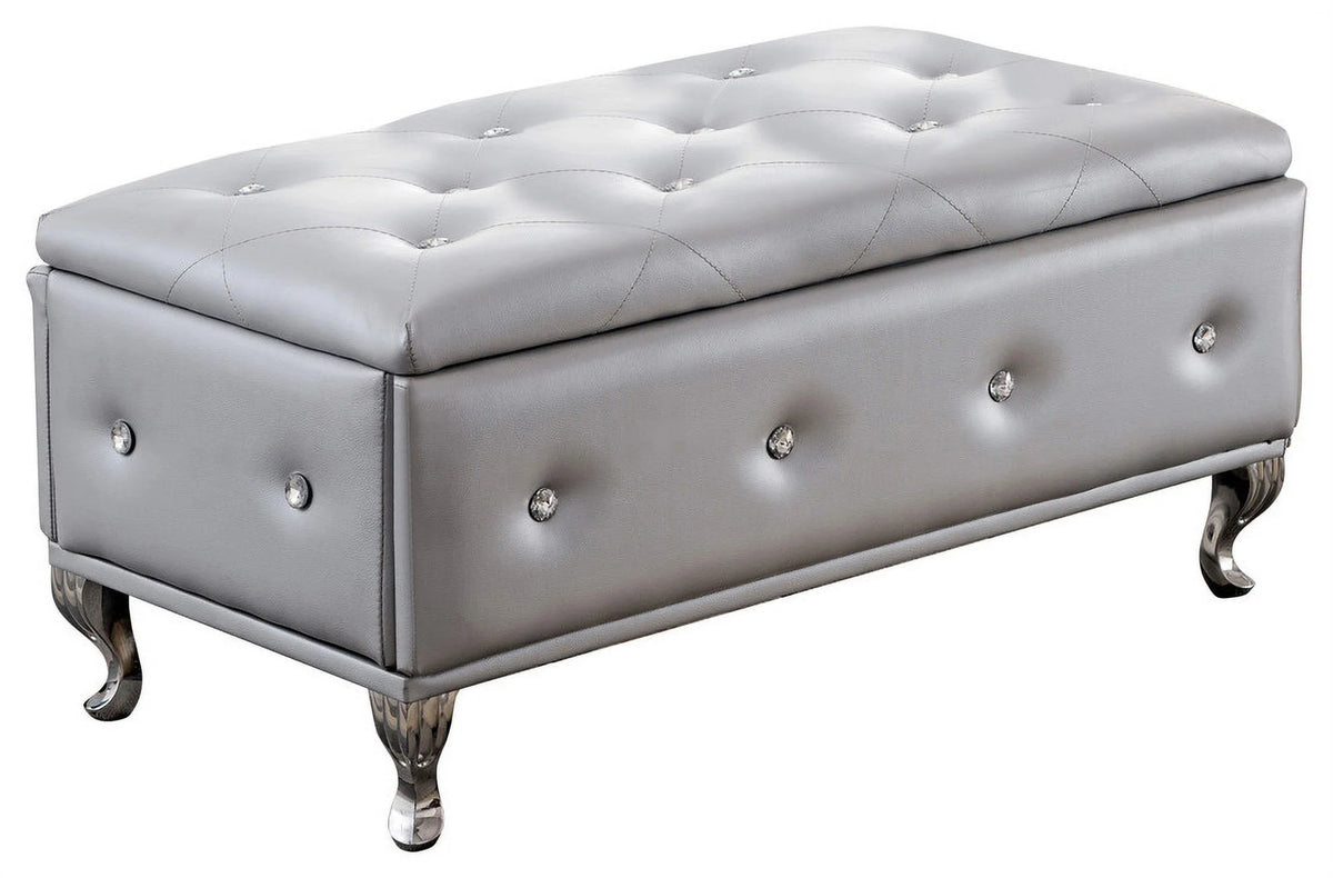 Silver Faux Leather Storage Ottoman Bench D548