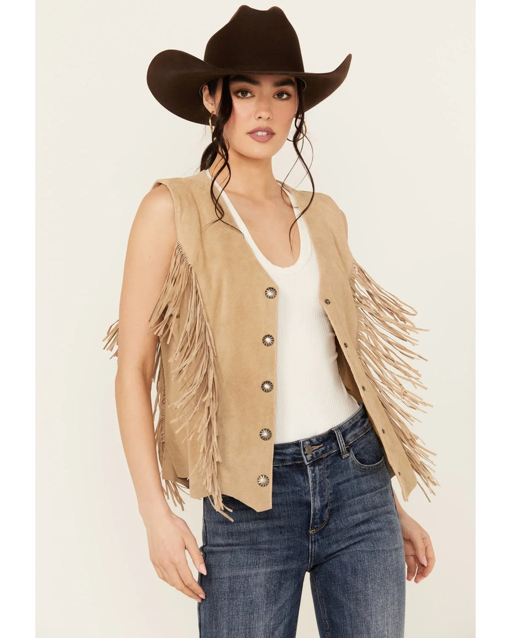 Tan Suede Fringe Vest I7431