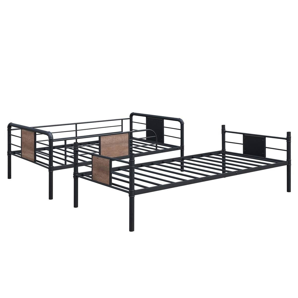 Black Metal and Wood Twin Over Twin Bunk Bed Q8597