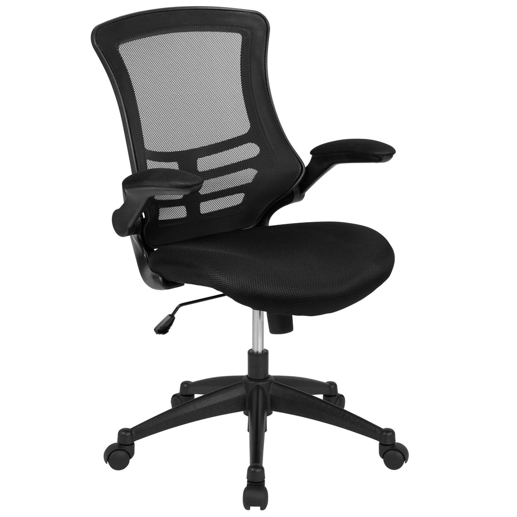 Mahogany Electric Height Adjustable Stand Up Desk with Black Mesh Swivel Ergonomic Task Office Chair S109259