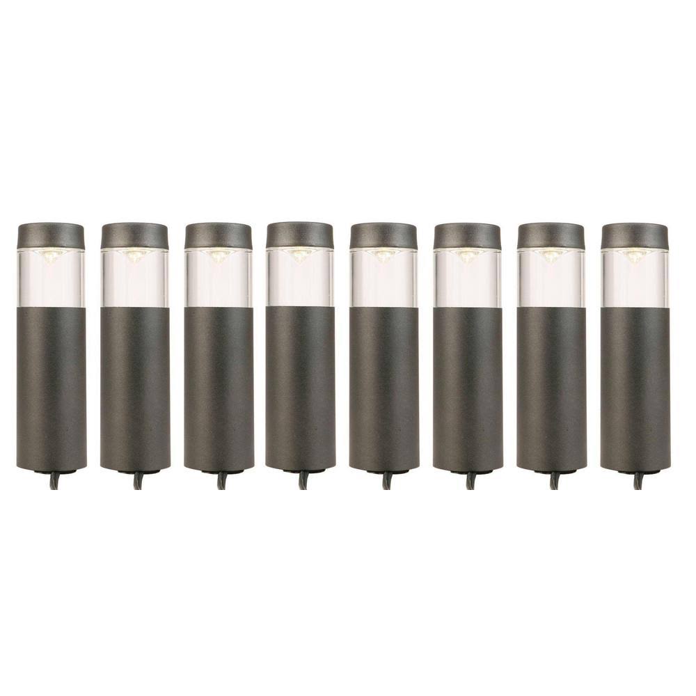 Black Outdoor Integrated LED Round Bollard Path Lights (8-Pack) Y7023
