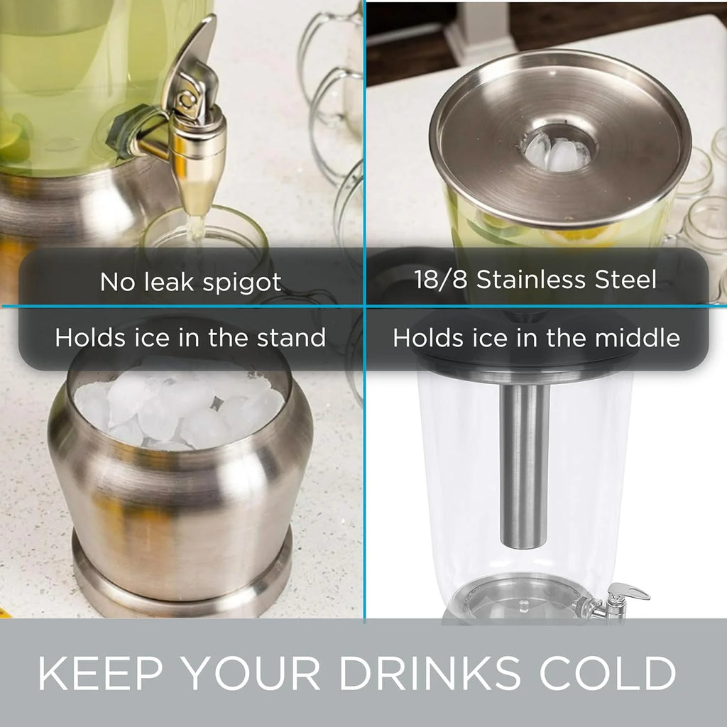 Stainless Steel Beverage Dispenser With Ice Container, Stand & Spigot U348368