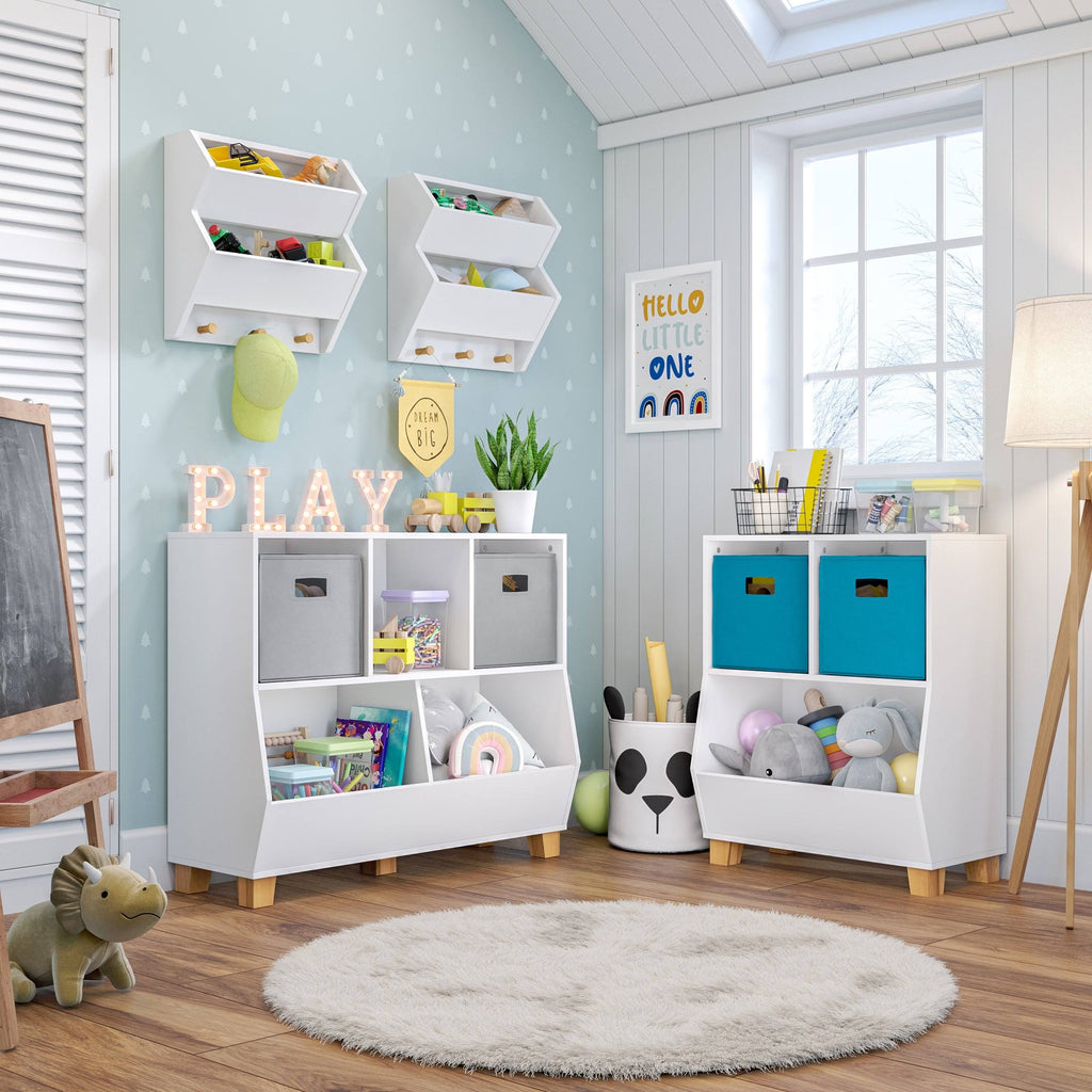 White Toy Organizer with 2 Gray Bins X932
